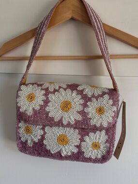 Studio 12 Handmade Beaded Daisy Shoulder Bag Lilac Floral Purse NW